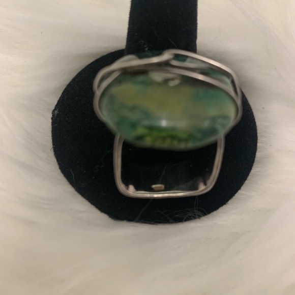 Handmade Sterling Silver and Green Glass ring S 7 - Picture 5 of 6